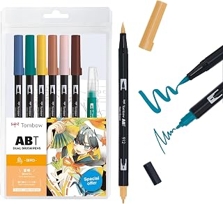 Tombow ABT 6 Colors & Water Brush Illustration Set Manga Kacho Fugetsu Bird Edition Limited