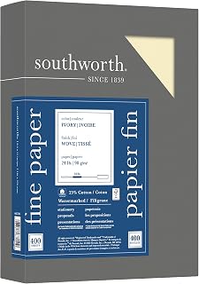 Southworth 25% Cotton Business Paper, 8.5� x 11", 24 lb/90 GSM, Wove Finish, Ivory, 500 Sheets - Packaging May Vary (404IC)