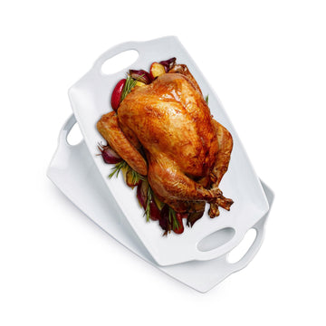 LYEOBOH Serving Platter, Melamine Rectangular Tray with Handles, White 16 Inch