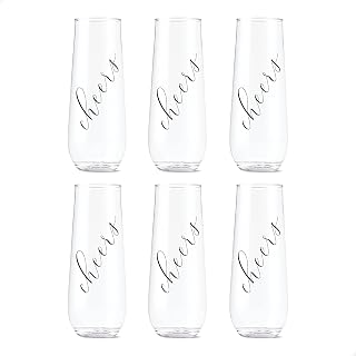 TOSSWARE POP 9oz Flute Classic Cheers Series - Black, SET OF 6, Premium Quality, Recyclable, Unbreakable & Crystal Clear Plastic Printed Champagne Glasses