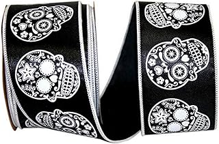 Reliant Ribbon Day Of The Dead Wired Edge Ribbon, 2-1/2 Inch X 10 Yards, Black/white