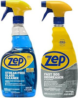 Streak-Free Glass Cleaner 32 oz (1 Unit) and Zep Fast 505 Cleaner & Degreaser 32 oz 1 Unit) ECBD046 – Glass Cleaner for Windows and Mirrors with Heavy-Duty Degreaser for Grease and Grime