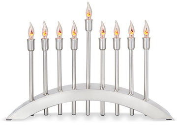 Aviv Judaica Electric Menorah, Brushed Stainless Steel, 9 Flickering Bulbs