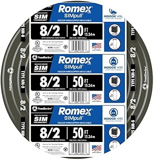 Southwire 28893622 8/2 Nonmetallic with Ground Sheathed Cable, Black, 50 ft.