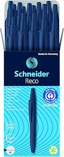 Schneider Reco Ballpoint Pen, M (Medium), Refillable and Retractable, Blue Barrel, Box of 20 Pens, Blue Ink (131813)