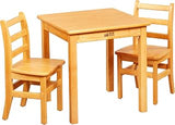 ECR4Kids 24in x 24in Square Hardwood Table with 24in Legs and Two 14in Chairs, Kids Furniture, Honey, 3-Piece
