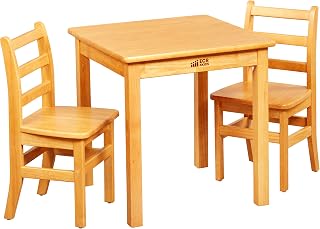 ECR4Kids 24in x 24in Square Hardwood Table with 24in Legs and Two 14in Chairs, Kids Furniture, Honey, 3-Piece