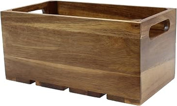 TableCraft CRATE136 Gastro Serving/Display Crate, Third Size, 12-3/4" x 6-7/8" x 6-1/4", fits 1/3 GN pan, with Cut-Out Handles, Wipe Clean with Damp Cloth only, Acacia Wood, Brown