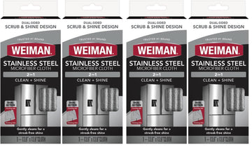 Microfiber Cloth for Stainless Steel by Weiman – 13.8 x 13.8 inches (Pack of 4), Microfiber, Grey, Pack of 4, Model 504DPK2