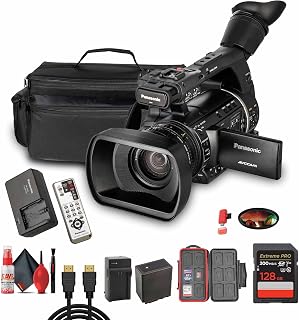 Panasonic AG-AC160 AVCCAM HD Camcorder – 22x Zoom Lens, 3MOS Sensor, Dual SD Card Slots, 1080p/60p Recording + 128GB Memory Card + Replacement Battery + Replacement Charger + USB Card Reader + More