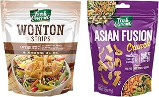 Fresh Gourmet Asian Inspired Toppings Duo for Salads, Soups, Stir Fry, Rice Bowls and Wraps, Crunchy Salad Toppers, Authentic Wonton Strips and Asian Fusion Crunch, 3.5 Ounce (Variety Pack)
