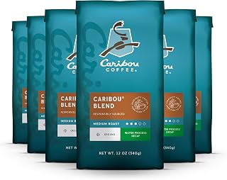 Caribou Coffee Medium Roast Naturally Decaffeinated Ground Coffee, 100% Arabica Coffee - Caribou Blend 72 Ounces (6 Bags of 12 Ounces)
