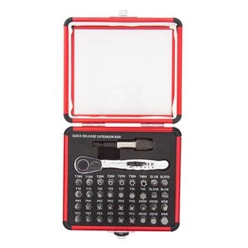 Sunex Mini Ratchet and Bit Set by Sunex Tools – 38 Piece, Metal, Silver, Model 9726