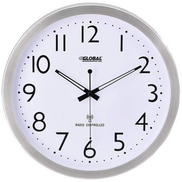 14" Atomic Wall Clock by Global Industrial – Large, Stainless Steel, Silver, Model 695324