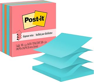 Post-it Pop-up Notes, 3 x 3 in, Assorted Brights, 5 Pads, 100 Sheets/Pad