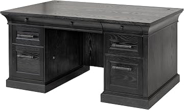 Traditional Wood Double Pedestal Desk, Executive Desk, Office Table, Fully Assembled, Black