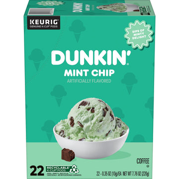 Dunkin’ Mint Chip Artificially Flavored Coffee by Dunkin' – 22 Count (Pack of 1), Model 1069189602