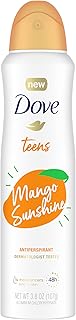 Dove Teens Dry Spray Antiperspirant Deodorant Mango Sunshine, for gentle underarm care, 48-hour underarm sweat protection, 3.8 oz