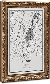 Luxor Egypt Map Print_ Modern Black And White Wall Art for Hallway Canvas Wall Art Poster Print Gift Hanging Retro Gold Frame 16" L X 24" W