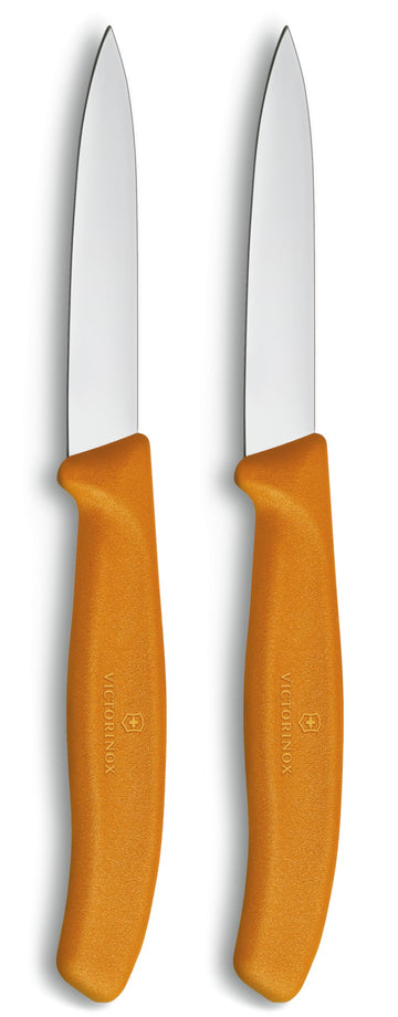Swiss Classic 2 Piece Paring Knife Set Straight Edge Pointed Tip - Orange by Victorinox – Small, Orange, Pack of 2, Model 6.7606.L119B