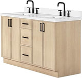 ARIEL K61DWQRVO Kelly 61" Free Standing Double Basin Vanity Set with Cabinet and Quartz Vanity Top - Oak/Pure White Quartz Top/Matte Black Hardware