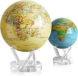 MOVA Globe Bundle – Antique Yellow Political Map 8.5” + Blue Relief Map 4.5” | Solar-Powered Rotating Globes | No Batteries or Cords | Classic Geography Decor Gift Set