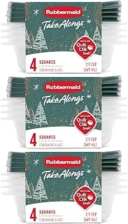 Rubbermaid 12-Pack TakeAlongs Clear Plastic Food Storage and Organization Container with Lid for Leftovers and Meal Prep, 2.9 Cup Capacity, Green