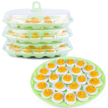 Hansgo Deviled Egg Carrier with Lid, Holds 22 Eggs, 3 Pack Green
