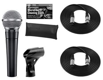 Shure SM58-LC Cardioid Dynamic Vocal Microphone + Extra Two (2) XLR Cables Bundle by The Imaging World – Microfiber,Steel, Black, Model SM58-LC K1