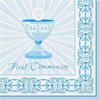 Unique Party Radiant Cross Blue First Communion Party Napkins, 16ct