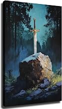 Excalibur Sword Fantasy Wall Art, Medieval Print (Framed,24×36 inch) | Mythical Sword Artwork Inspired By Arthurian Legend, Perfect For Fantasy Decor, Libraries, Bedrooms, And Medieval Spaces