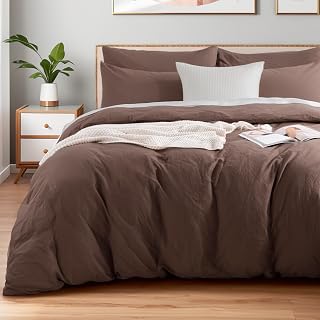 Oversized King Duvet Cover Set 100% Certified Organic Cotton with Washed Feel & Linen-Like Texture, Comfortable & Breathable, Home Bedding Set Dark Brown (No Comforter)