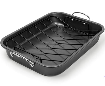 Michelangelo Roasting Pan with Rack, Carbon Steel, Gray