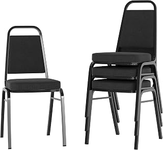 Flash Furniture Hercules Fabric Banquet Chair, Black, 4-Pack | Stackable, Trapezoidal Back, Black Fabric, Black Frame, Fabric Upholstery