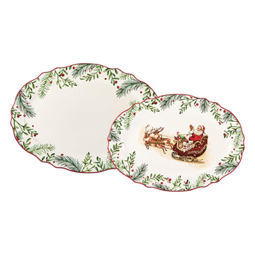 Bico Santa On The Way Scalloped Oval Platters, Large and Medium 16 and 14 Inch, Set of 2