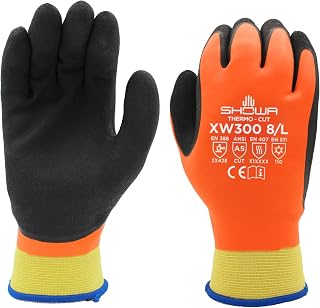 SHOWA XW300 Insulated Winter Work Gloves, ANSI A5 Cut Resistant, Thermal Crinkle Grip for Cold Storage & Construction, -30°F Rated, Orange, Large, 12-Pack