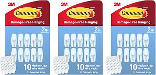 Command Clear Adhesive Hooks, Medium, 3 Pack, 30 Total, 2 lb