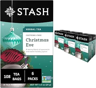 Stash Christmas Eve Herbal Tea, 108 Bags (6 Boxes of 18), Caffeine Free | Sweet, spiced blend with cinnamon, mint and orange notes, Non-GMO Project Verified and foil-sealed freshness