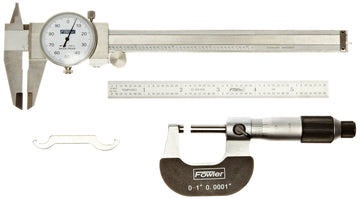 Universal Measuring Set, 6" Dial Caliper, 6" Flexible Rule, Micrometer by Fowler – 6" Dial Caliper, 6" Flexible Rule, Micrometer, Metal, Silver, Model 52-095-007-0