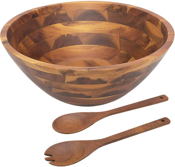 Aidea Wooden Salad Bowl Set, 12.5 Inch Acacia Wood, with Servers, Brown