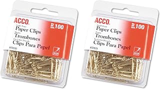 ACCO Brands Paper Clips, Regluar, # 2 Size, Smooth, Gold, 100 Clips/Box (72533) (Pack of 2)