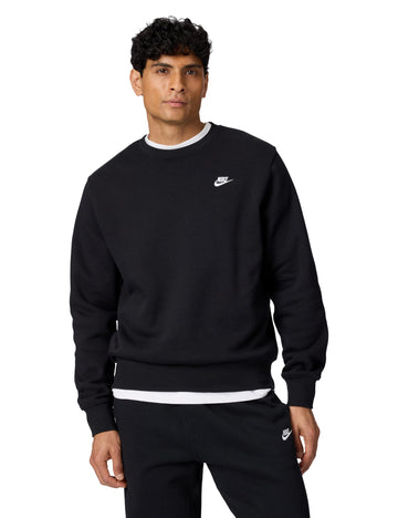 Men's Club Fleece Crew Sweatshirt by Nike – Small, Cotton Blend, Black/White, Model FN3886-010