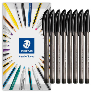 4320 Stick Ballpoint Pens Medium 8 Pack Black by STAEDTLER – 1 count (Pack of 8), Black, Model STAE-4320M-BLACK-8ENV
