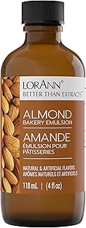LorAnn Oils Almond Emulsion & Flavoring For Baking | Better Than Almond Extract For Cookies, Cakes, Drinks, Icing, Pasteries - Gluten Free, Water-Based, USA-Made, 4 Fl Oz