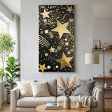 Yellow Golden Stars Wall Art for Living Room Bedroom, Canvas Art Prints Paintings, Black Shining Sparks Star Starry Sky Wooden Framed Artwork Pictures Home Wall Decor 20x40 In Made in USA