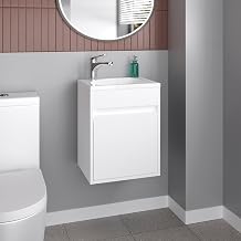 Tuhome Furman Bathroom Vanity Base Cabinet, Compact 15.6" Freestanding Sink Cabinet with 1 Soft-Close Door & Open Shelf, Engineered Wood, Small Bathroom Vanity Storage
