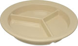 Carlisle FoodService Products Dallas Ware Plastic Divided Plate Reusable Portion Plate with 3 Compartments for Hospitals, Schools, and Home, Melamine, 9 Inches, Tan