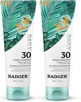 Badger Mineral Daily Sunscreen SPF 30, Zinc Oxide, Organic, 4 oz (2-Pack) | Lightweight, No White Cast, Moisturizing, Organic, Reef Safe, Vegan Unscented, Daily mineral sunscreen, Easy apply sunscreen