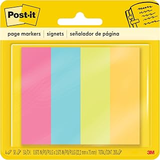 3M 6714AU Post-It Page Markers, Assorted Brights, 50 Strips/Pad, 4 Pads/Pack (1 Pack)
