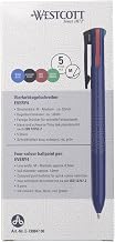 Westcott EVERY4 Four Colours Ballpoint Pens 4 Colours Blue Black Red Green Indelible ISO 12757-2 Pack of 5